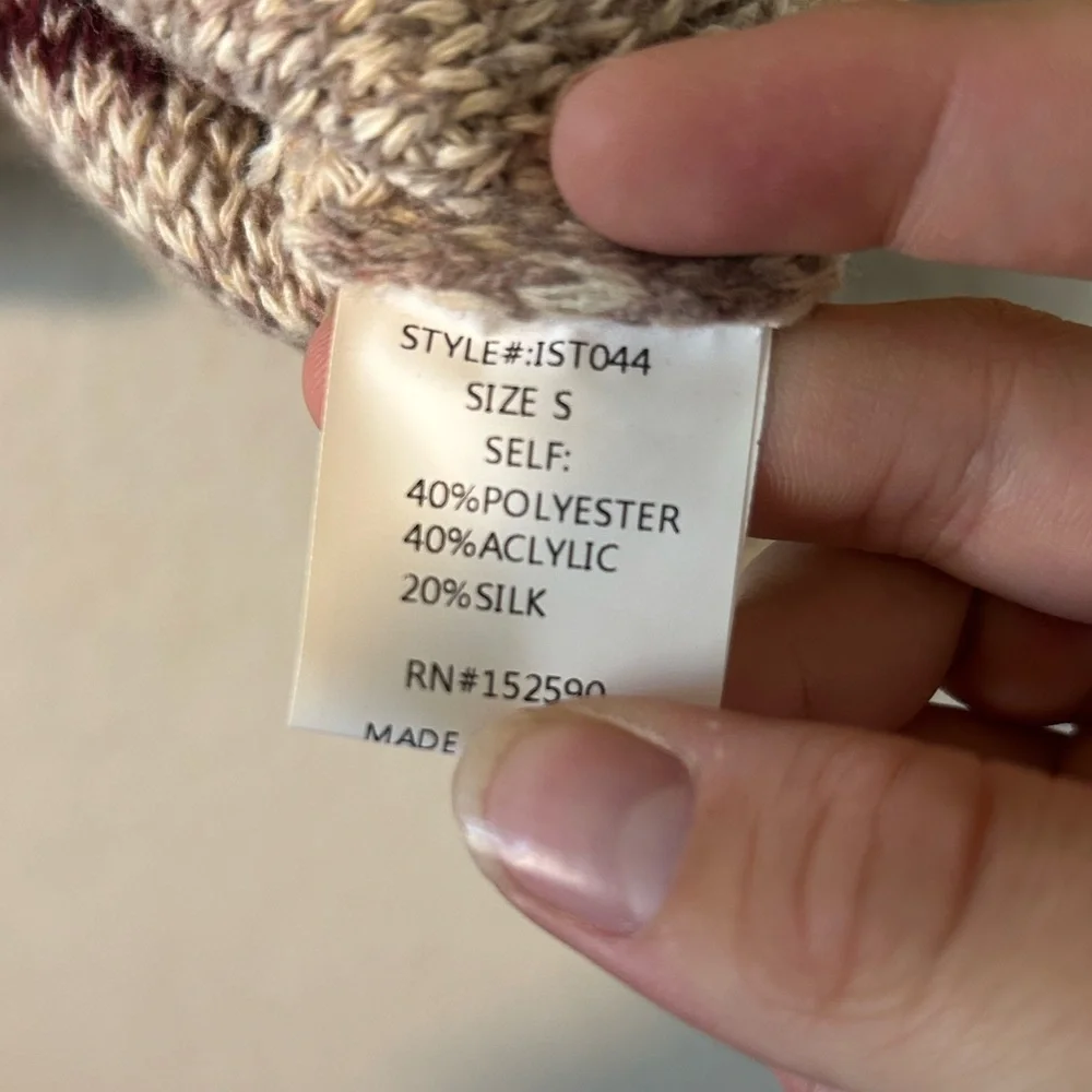 Idea Series Maroon and Beige Moose Sweater Small Silk Acrylic Blend Oversized - Picture 5 of 11